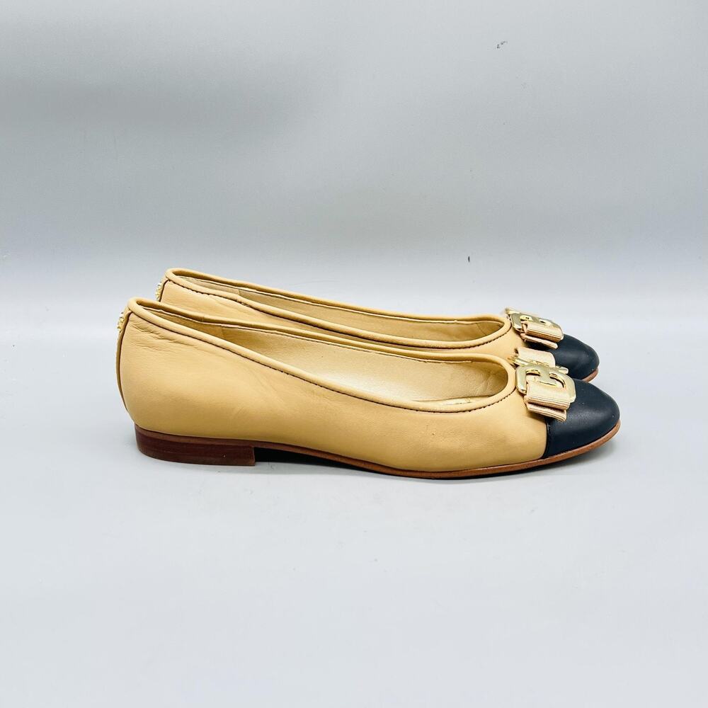 Sam Edelman Shoes Womens 6.5 Beige Leather Cap Toe Ballet Flats Bow Slip On